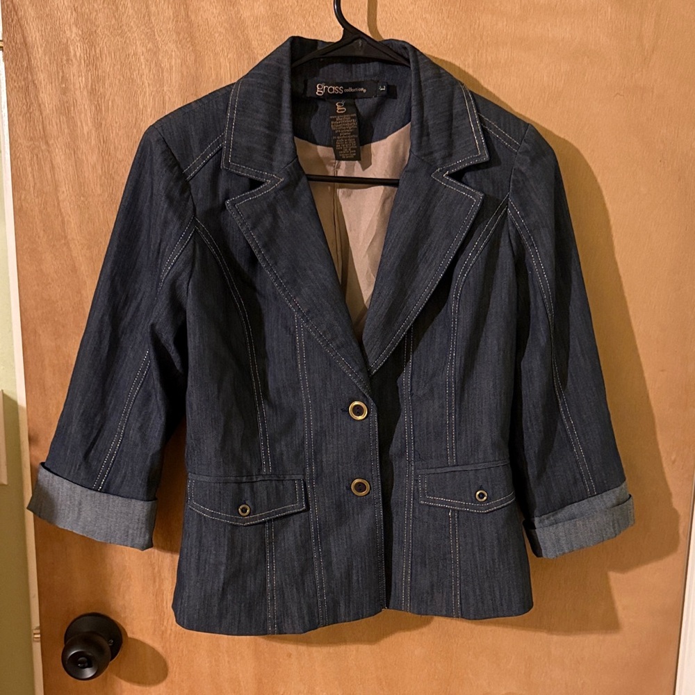 Grass Collection Women's Navy Denim Blazer Size L